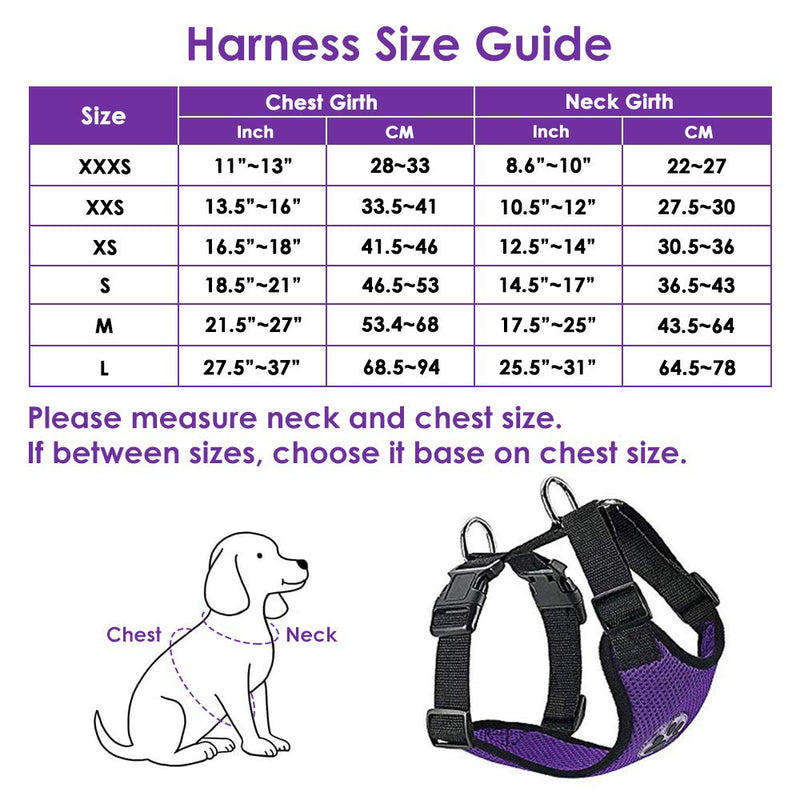 Lukovee Dog Safety Vest Harness with Seatbelt, Dog Car Harness Seat Belt Adjustable Pet Harnesses Double Breathable Mesh Fabric with Car Vehicle Connector Strap for Dog XXX-Small .A- Purple - PawsPlanet Australia