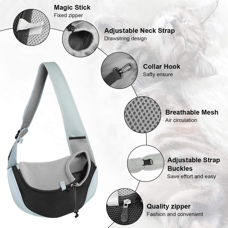 [Australia] - YouJia Pet Dog Sling Carrier, Breathable Mesh Travelling Pet Hands-Free Sling Bag Adjustable Padded Strap Front Pouch Single Shoulder Bag for Dogs Cats L(Up to 12 LB) 