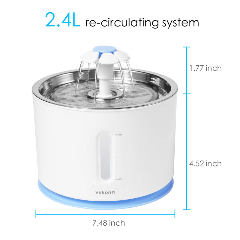 Cat Water Fountain Stainless Steel Top Pet Water Dispenser 2.4L Water Level Window Ultra Quiet 3 Ways to Enjoy Drinking 3 Replacement Filters and Cleaning Brushes Cat Fountain for Cats and Small Dogs Blue - PawsPlanet Australia