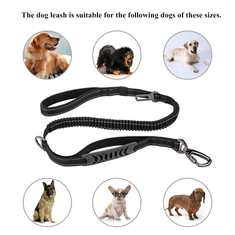 KAEHA SUN-39-09 Bungee Walking Race Training High Strength Leash with Highly Reflective Threads and Shock Absorber for Medium and Large Dogs, Black - PawsPlanet Australia