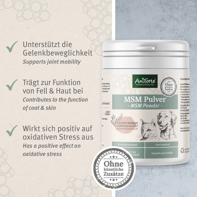 AniForte MSM Powder for Dogs & Cats 300 g - Highly pure methylsulfonylmethane, high dosage with a purity of 99.94%, organic sulfur for animals as a joint powder, highest quality - PawsPlanet Australia