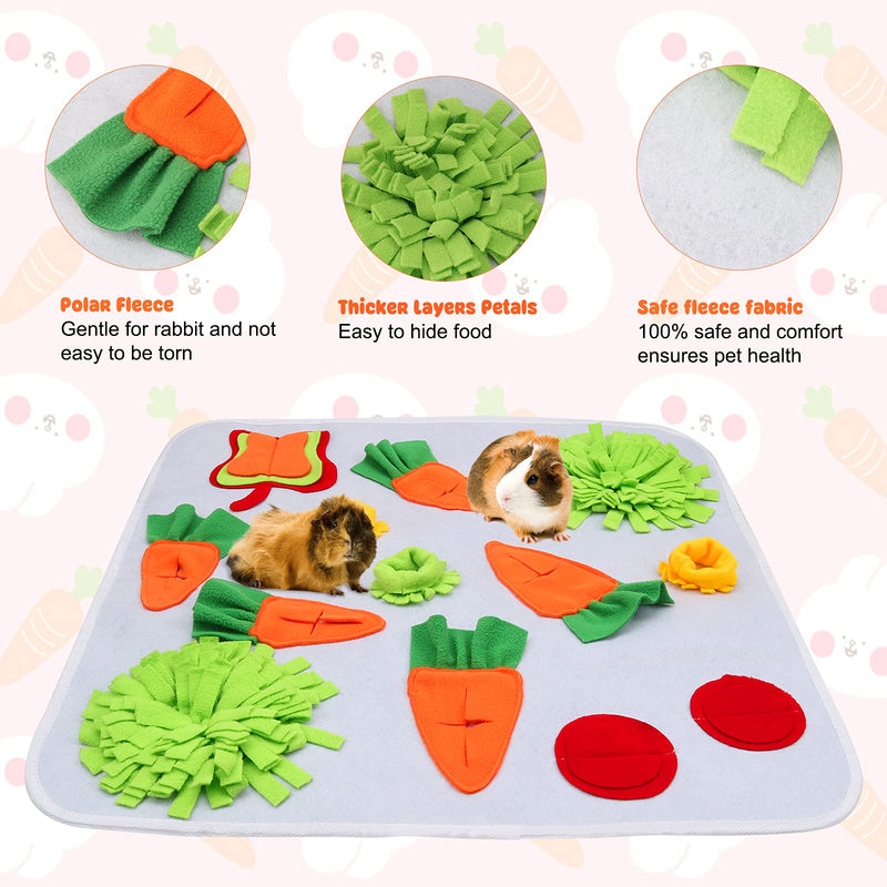 GINDOOR Rabbit Foraging Mat, Interactive Feed Game for Boredom, Polar Fleece Pet Snuffle Pad Bed Treat Dispenser for Rabbits Bunny Guinea Pigs Chinchillas Ferrets 60*60CM - PawsPlanet Australia