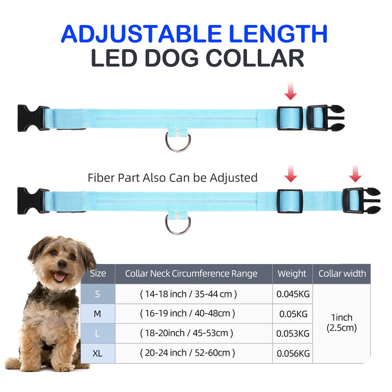 LED Nylon Dog Collars,Classic Solid Colors,USB Rechargeable Pet Safety Collar,Adjustable for Small Medium Large Dogs (Blue, S(14-17"/35-44cm)) Blue S(14-17"/35-44cm) - PawsPlanet Australia