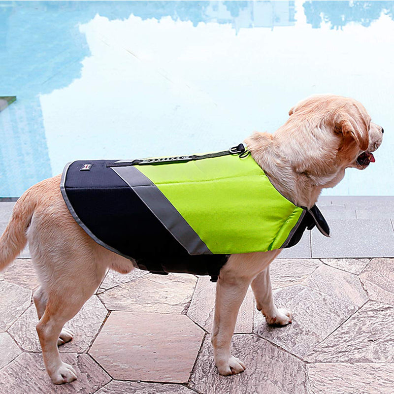 Rantow Dog Life Jacket with Superior Buoyancy & Rescue Handle - High Visibility Float Coat Dog Lifesaver Vest in Beach Pool Boating Safety Swimsuit Preserver (S, Green) S - PawsPlanet Australia