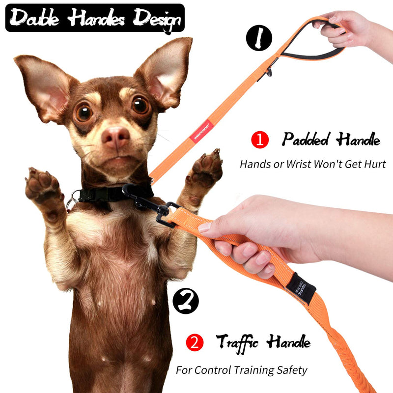 [Australia] - gulilulu Dog Training Leash with 2 Handles, Dog Walking Leash, 4-5 FT Bungee Cord Dog Leash for Small Medium Large Dogs Orange 