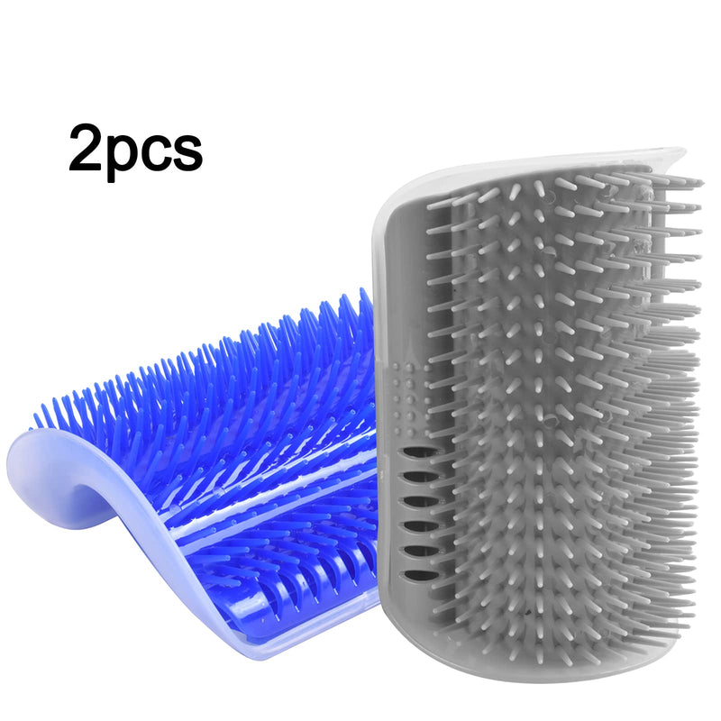 Pinsheng Cat Self Groomer, 2 Pack Wall Corner Massage Comb with Catnip Pouch, Grooming Comb Brush Massage Tool for Cats with Long and Short Fur(Blue&Gray) - PawsPlanet Australia