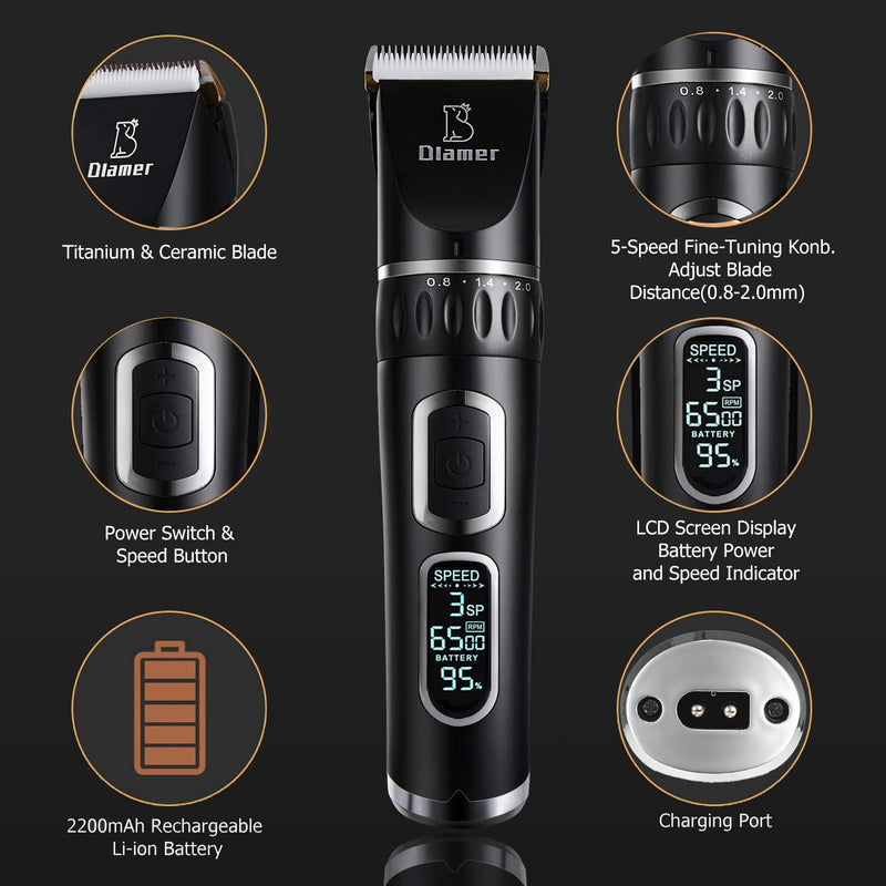 [Australia] - Professional Dog Grooming Clipper Kit, Pet Hair Clipper with 3-Speed Detachable Blade, Rechargeable Cordless, Quiet Heavy-Duty，Perfect Pet Grooming Tools for Small/Medium/Large Dogs Cats and More 