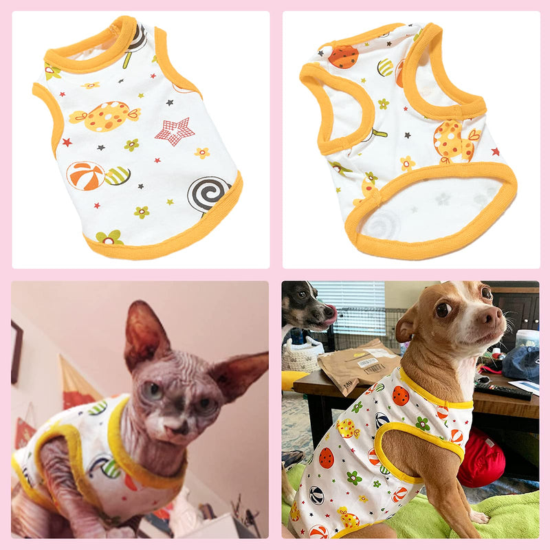 PETCARE 3 Pack Small Dog Shirts Soft Breathable Cotton Puppy T Shirt for Small Dogs Girl Spring Summer Cute Print Pet Tee Sleeveless Vest Chihuahua Yorkie Shih Tzu Pomeranian Cat Clothes Outfits XS(Fit 1-3 lbs) SET(Lollipop+Frog+Horse) - PawsPlanet Australia