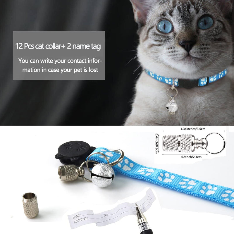 Cat collar, cat collar with name address, cat collar with safety clasp and bell, reflective collar cat adjustable (12 pieces + 2 ID tag) - PawsPlanet Australia