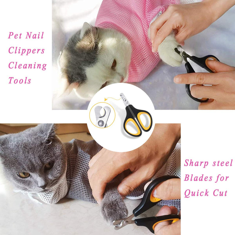 Cat Bathing Bag Set, Cat Grooming Shower Adjustable Multifunctional Pet Net Bag with Grooming Gloves Pet Nail Clippers, for Cats Dogs Bathing Nail Trimming Cleaning Tools - PawsPlanet Australia