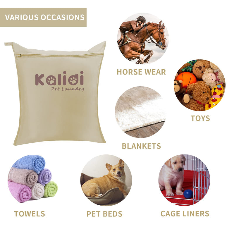 KALIDI Pet Laundry Bag , Laundry Helper Wash Bag Stop Hair Blocking Fleece Cage Liners Pet Beds for Cat Dog Horse Guinea Pigs Rabbits (Kakhi + Sky Blue, Medium + Large) Kakhi + Sky Blue - PawsPlanet Australia