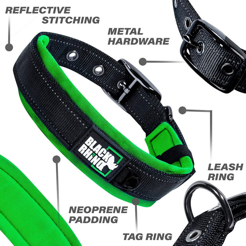 Black Rhino - The Comfort Collar Ultra Soft Neoprene Padded Dog Collar for All Breeds - Heavy Duty Adjustable Reflective Weatherproof (Small, Green/Bl) Small - PawsPlanet Australia