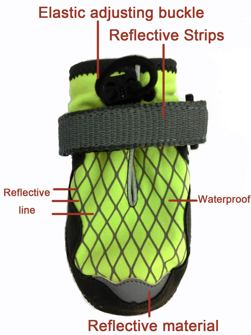 [Australia] - Xanday Dog Cotton Boots Warm Winter Dog Shoes Waterproof Dog Booties Paw Protectors with Reflective and Adjustable Straps and Wear-Resisting Soles,4PCS 1 Fluorescent Green 