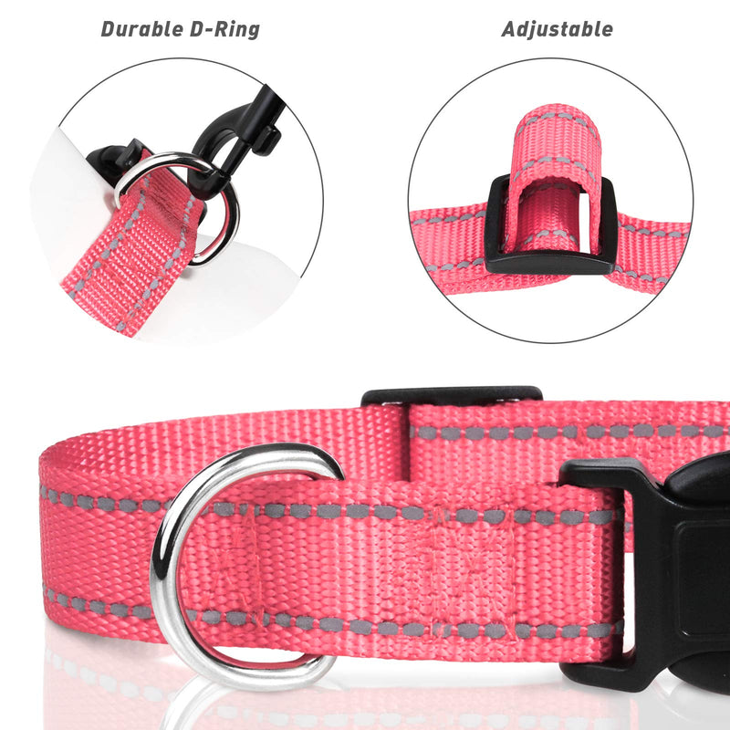TagME Reflective Nylon Dog Collars, Adjustable Classic Dog Collar with Quick Release Buckle for Puppy, Baby Pink, 3/8" Width XS: 3/8"x(8"-12") - PawsPlanet Australia
