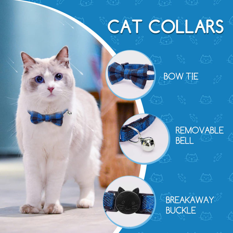 Nobleza 2 Pack Cat Collars with Bow Tie and Bell, Quick Release Safety Collars for Kitten, Cats, Small Pets, Adjustable 20-30cm, Red+Blue red and blue - PawsPlanet Australia