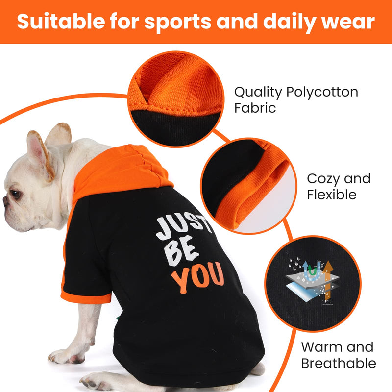 Laifug Personalized Dog Hoodie, Soft and Warm Dog Hoodie Sweater, Cotton Clothes for Pet Dogs Boys and Girls X-Small Black Orange - PawsPlanet Australia