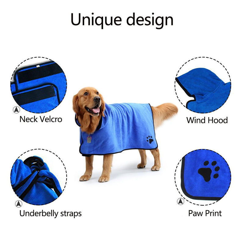 PETCUTE Dog Bathrobes Dog Robe Fast Drying Bathrobe for Dogs Microfiber dog towel Absorbent Dog Pajamas Small Medium Large Size M Blue - PawsPlanet Australia