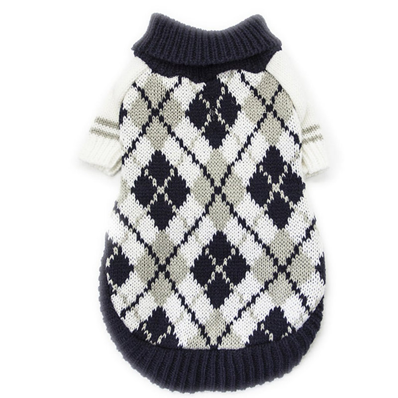 BOBIBI Dog Sweater of The Diamond Plaid Pet Cat Winter Knitwear Warm Clothes,Navy,XS X-Small(Back Length 8") Navy - PawsPlanet Australia