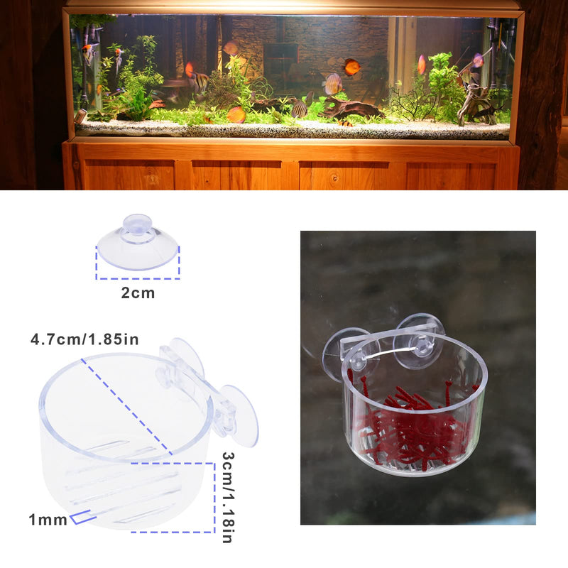 4PCS Red Worm Feeder with Sucker Fish Tank Plant Shrimp Acrylic Feeding Bowl Bloodworm Water Food Dish Transparent Feeding Cup for Fish Shrimp Fish Tank - PawsPlanet Australia