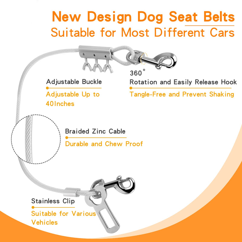 Anipaw Dog Seat Belt Dog Car Harness Adjustable Dog Safety Seat Belt No-Chew Restraint Coated Wire Rope Dog Seatbelt Tether Cable with Double Clips for Large Small Breed Pets Dogs in Cars Vehicle 40In - PawsPlanet Australia