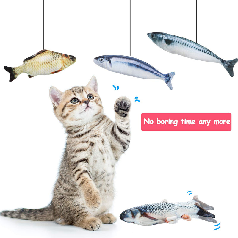 [Australia] - Gejoy Electric Realistic Fish with 3 Pieces Catnip Fish Toys Realistic Doll Fish Simulation Fish Shape Doll Fish Flop Cat Toy for Cat Kitty Interactive Pets Pillow Chew Bite Supplies 