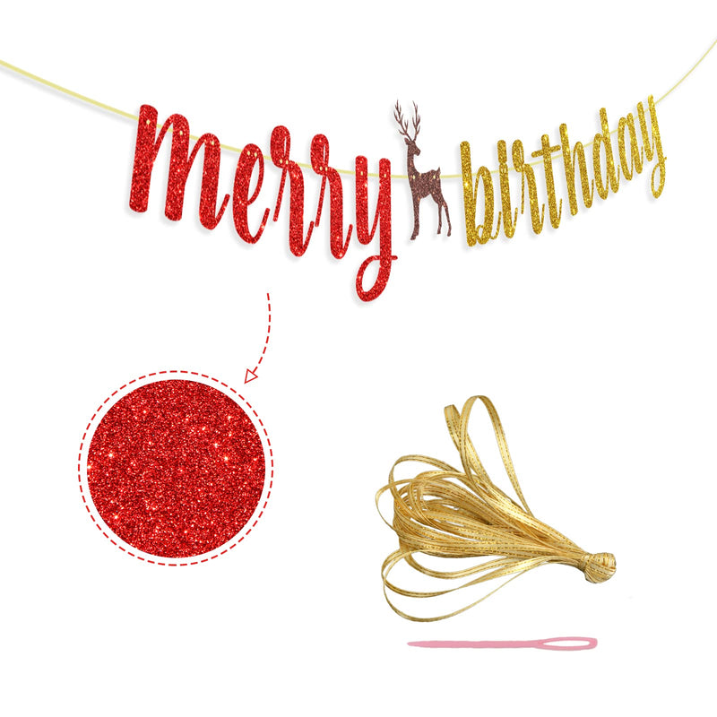 Red and Gold Merry Birthday Banner, Christmas Birthday Banner, Christmas Birthday Party Decorations, Christmas Holiday Party Decorations, Xmas Birthday Decor - PawsPlanet Australia