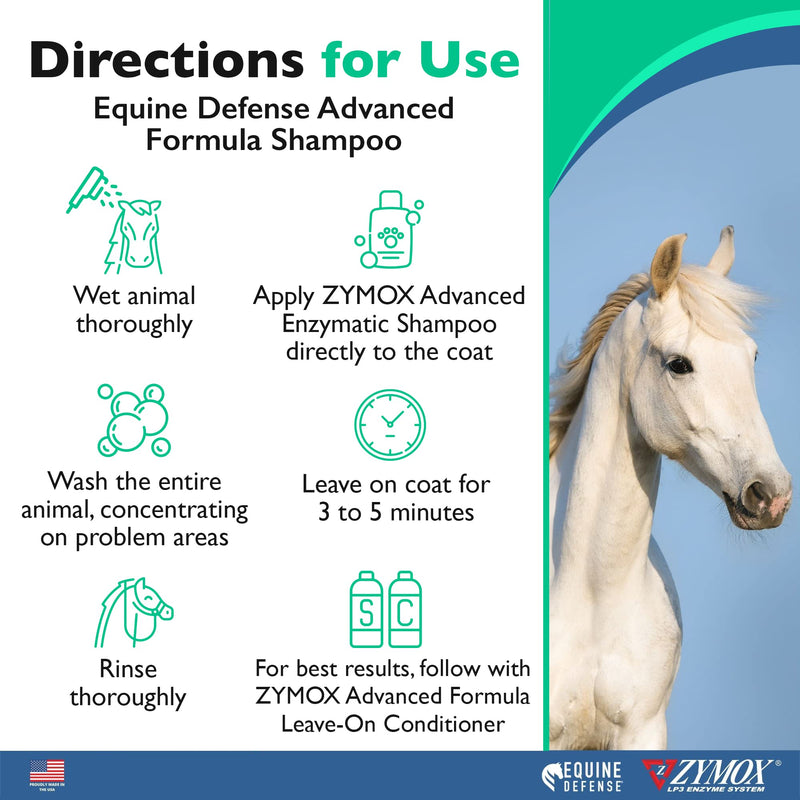 Zymox Equine Defense Advanced Formula Shampoo, 12oz. – Horse Coat Care: Cleans, Refreshes, Hydrates & Nourishes Skin, Mane & Tail 12 oz (Pack of 1) - PawsPlanet Australia