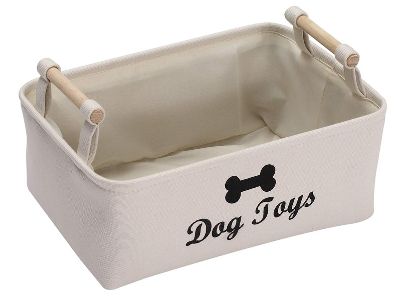 Xbopetda Canvas Dog Toy Basket Dog Treat and pet toy Storage Bin Dog Food Storage Pet Treat Canisterv with wooden handle, Large(Beige) 38*27*15 CM Beige - PawsPlanet Australia