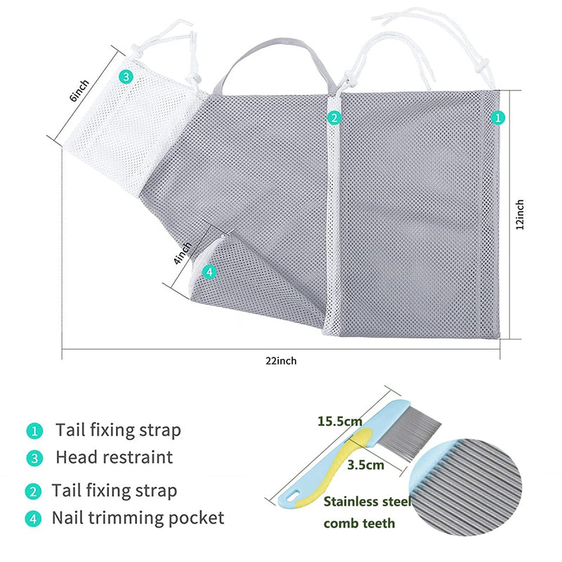 QITEEYSA Cat Bathing Bag,Puppy Dog Cleaning Shower Bag- Polyester Soft Mesh Scratch & Bitin Resisted cat Grooming Bag for Cat's Bathing, Nail Trimming, Injection, Medicine Taking Q02-1 Gray(3) - PawsPlanet Australia