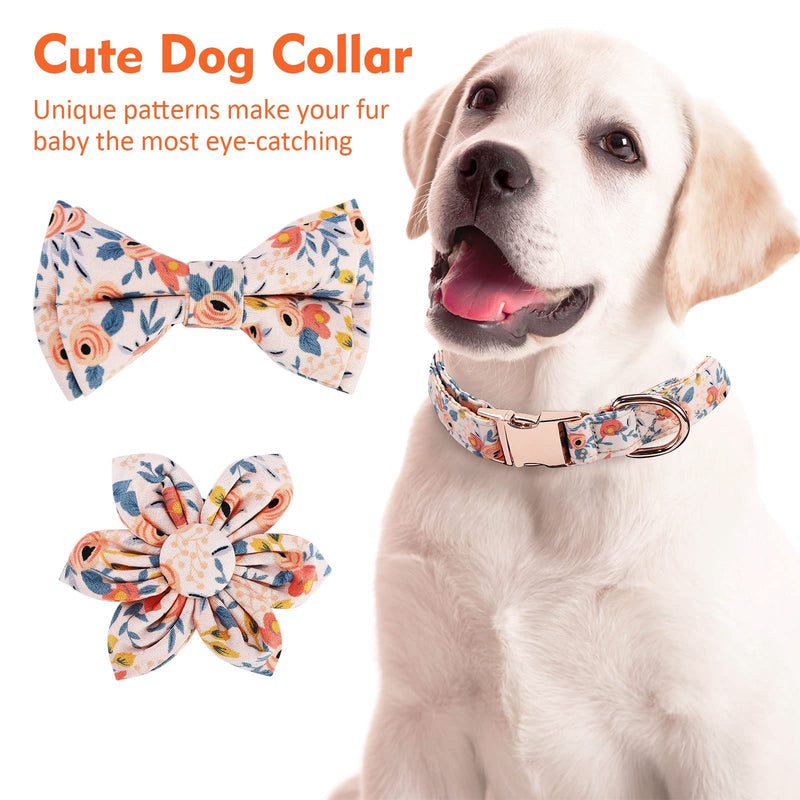 Cute Dog Collar and Leash Set with Bow Tie and Flower 4PCS, Soft Girl Heavy Duty Holiday Seasonal Dog Collar and Leash for Puppy Small Dogs Female with Adjustable Safety Metal Buckle, Orange S(Neck Girth: 11"-16", Width:5/8" ) - PawsPlanet Australia