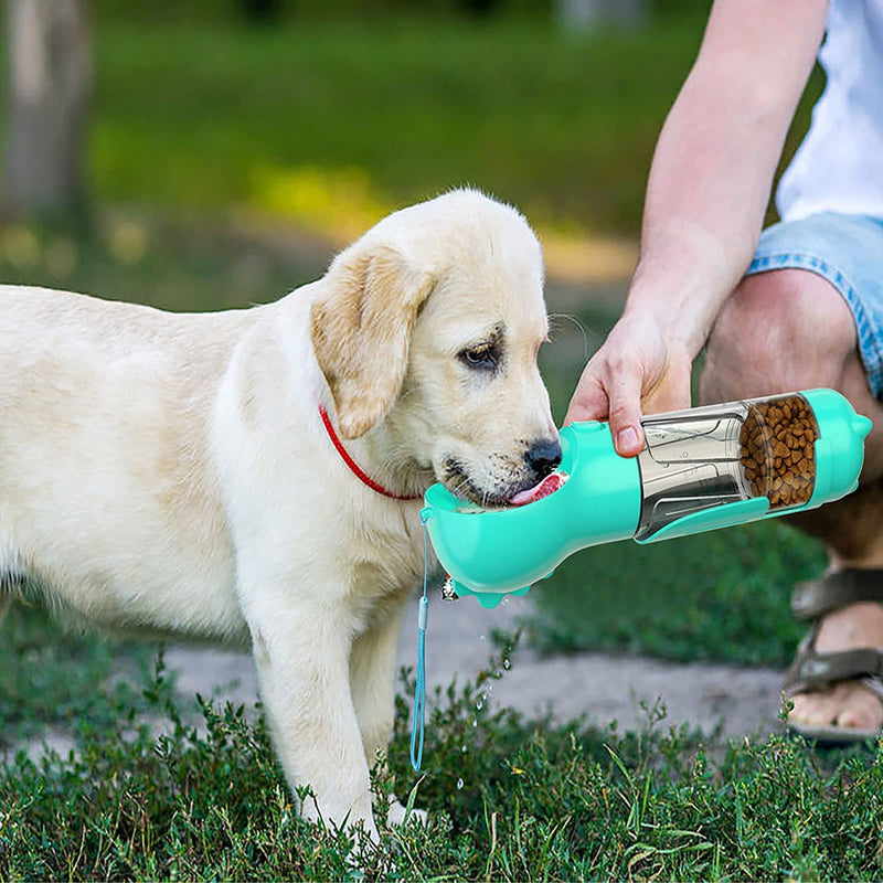 Muchpets Dog Water Bottle, Portable Dog Water Bottle Dispenser, 4 in 1 Leak Proof Dog Travel Water Bottle with Food Container, Shovel and Garbage Bag for Walking for Dogs Cats Rabbits Blue - PawsPlanet Australia