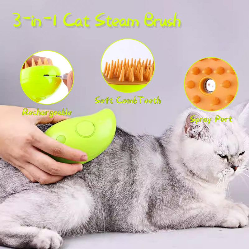 Steamy Cat Brush - 3 In1 Cat Steamy Brush, Self Cleaning Steam Cat Brush, Cat Steamer Brush for Massage, Cat Hair Brush for Removing Tangled and Loosse Hair-Green… Green - PawsPlanet Australia