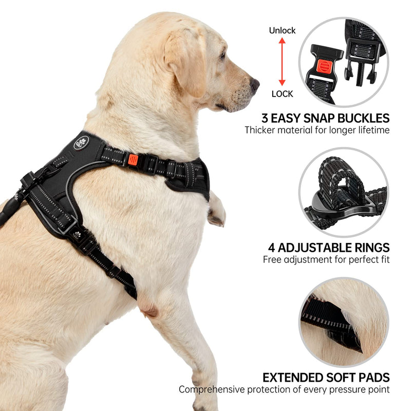 NESTROAD No Pull Dog Harness, Adjustable Oxford Dog Vest Harness with Leash, Reflective and Easy Control Soft Handle, Easy Walk for Small Medium Large Dogs 【XS】neck 08-11" chest 13-17" Black - PawsPlanet Australia