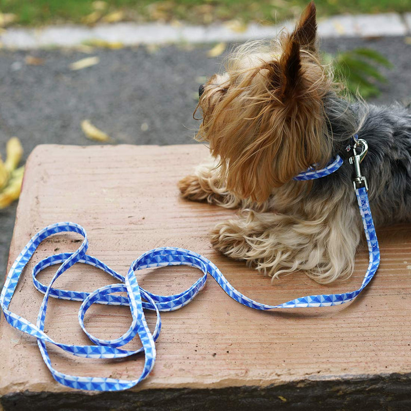 [Australia] - azuza Dog Collar and Leash Set, Fun Patterns, Adjustable Nylon Collar with Matching Leash for Small Medium and Large Dogs S (Neck: 11"-16") Prism Blue 