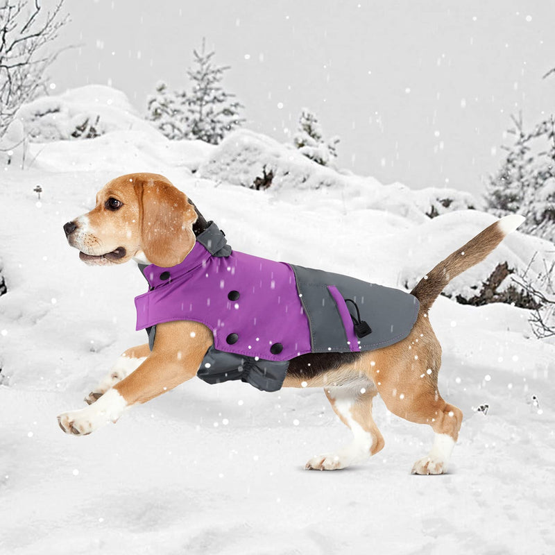 PETLOFT Dog Winter Jacket, Reflective Waterproof Dog Winter Coat Windproof Warm Outdoor Fleece Winter Dog Jacket Dog Raincoat with Detachable Fleece Lining (M, Purple) M - PawsPlanet Australia