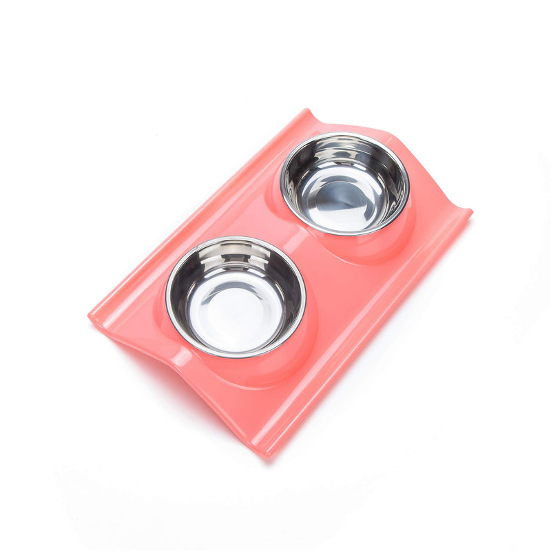 Vealind Double Dog Bowl Non-spill & Non-skid Raised Cat Bowl Feeder with Two Stainless Steel Bowls (Pink) Pink - PawsPlanet Australia