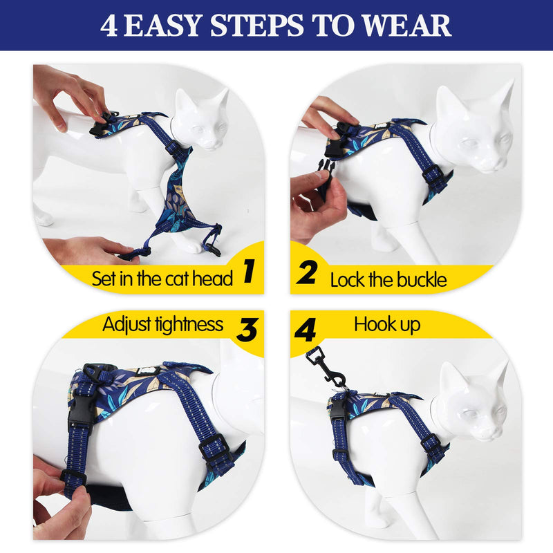 ANTSBOOM Cat Harness and Leash for Walking,Escape Proof Soft Adjustable Cat Safety Harness,Easy Control Breathable Vest Harnesses for Cats,Blue Hawaiian Style,S(Chest:13.3-16.5"/Weight:4.4-9.9LB) 13.3-16.5''/4.4-9.9lb Blue - PawsPlanet Australia