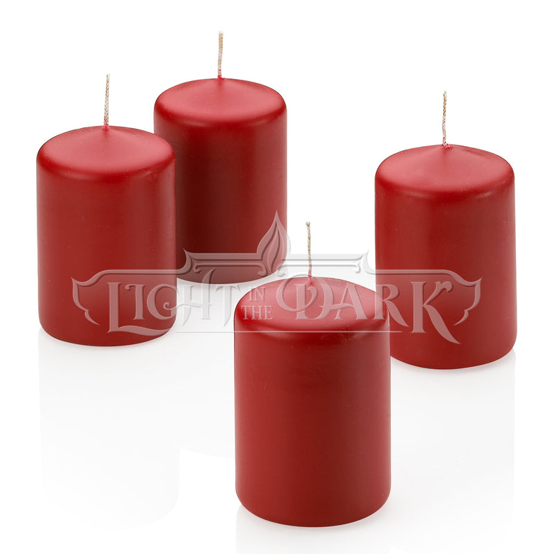 Light In The Dark Red Pillar Candles - Set of 4 Unscented Candles - 3 inch Tall, 2 inch Thick - 18 Hour Clean Burn Time - PawsPlanet Australia