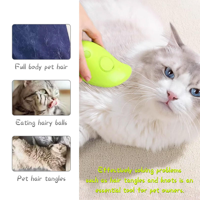 Steamy Cat Brush - 3 In1 Cat Steamy Brush, Self Cleaning Steam Cat Brush, Cat Steamer Brush for Massage, Cat Hair Brush for Removing Tangled and Loosse Hair-Green… Green - PawsPlanet Australia