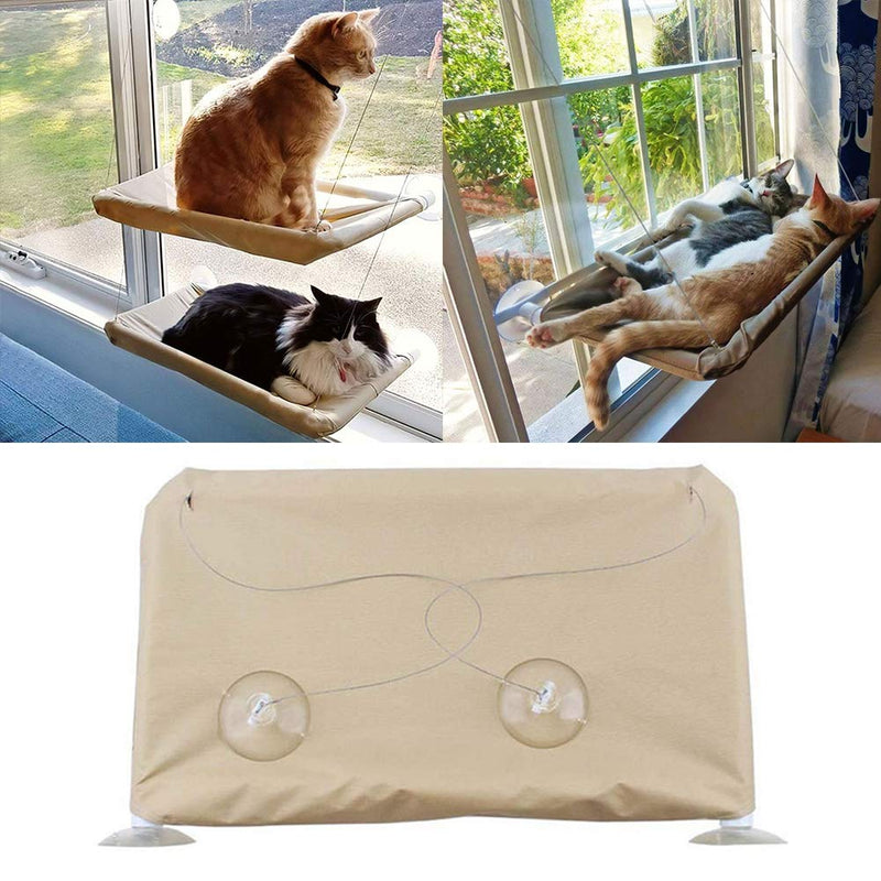 [Australia] - DILOOG Cat Window Hammock Seat,Cat Window Perch,Indoor Cats Safety Bed with Durable Heavy-Duty Suction Cups Can Hold Up to 30lbs for Large Cats Cream 