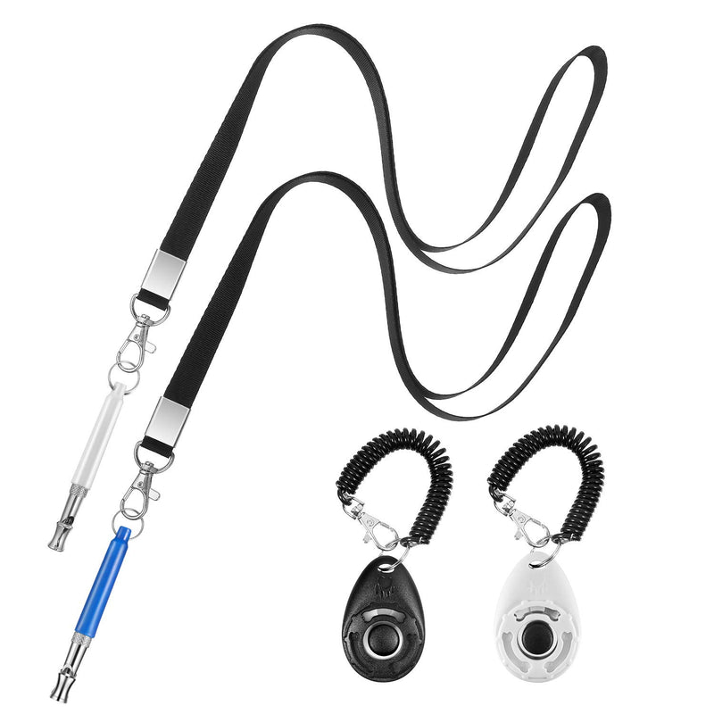 [Australia] - Frienda 2 Sets Dog Training Kits Dog Whistle to Stop Barking with Lanyard Dog Training Clicker with Wrist Strap Silent Dog Bark Control Whistle for Dogs (White and Blue) 