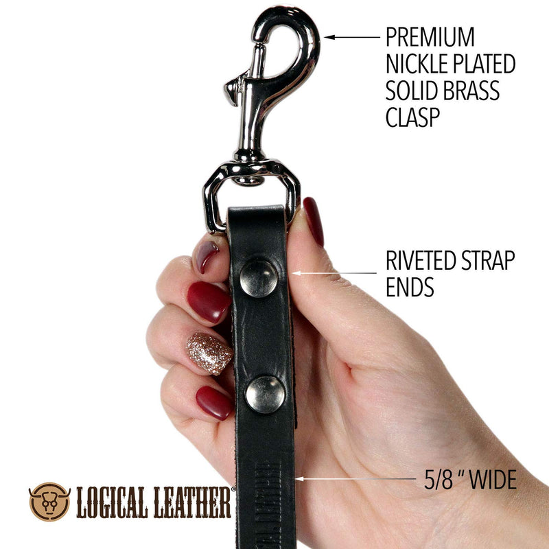 [Australia] - Logical Leather Traffic Lead - Full Grain Heavy Duty Genuine Short Leather Leash Best for Large Dogs Black 