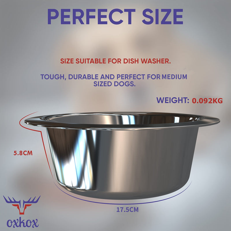 OXKOX Pack of 2 Dog Bowl - Stainless Steel Dishwasher Safe Medium 17.5×5.8cm - Bowl for Cats, Dogs, Pups, and Kittens - Ideal for Wet and Dry DOG Food and Water Bowl 960 ML - PawsPlanet Australia