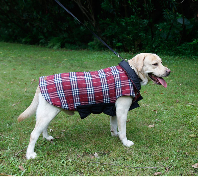 [Australia] - WORDERFUL Dog Winter Coat Pet Reversible Plaid Winter Jacket Waterproof Plaid Warm Clothes for Small Medium Large Dogs Red 