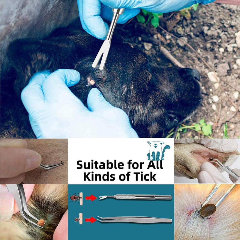 HQCM Stainless Steel Tick Remover, Professional Tick Removal Tweezers Hook Kit with Removal Tweezers and Tick Shovel for Pets, Dogs, Cats - PawsPlanet Australia