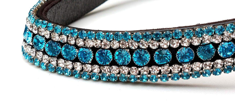 Equipride Beautilful Curve Shape Bling Crystal Browband Sparkly Turquoise Brown Leather Cob 15" - PawsPlanet Australia