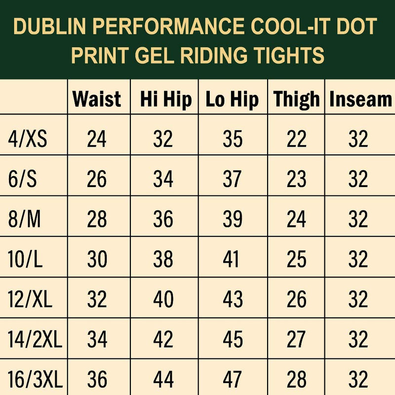 Dublin Performance Cool-It Dot Print Gel Riding Tights Grey EU 36 / US 18 - PawsPlanet Australia
