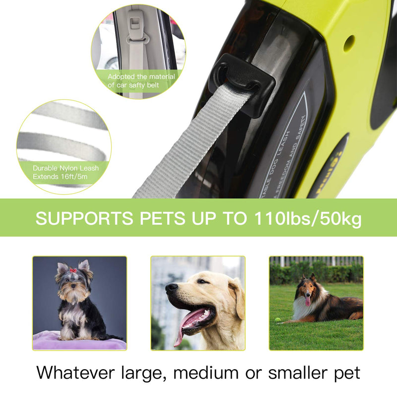 pecute Retractable Dog Lead - Easy One Button Brake & Lock - Extends up to 16 Feet of Freedom and Protection - Pulling Force up to 110 lbs - PawsPlanet Australia