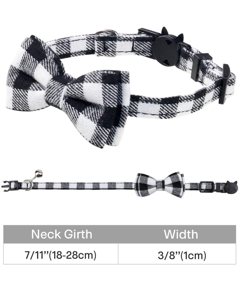 Joytale Cat Collar with Bell and Bow Tie, Quick Release Safety Collars for Kitten and Cats, Soft Tartan Collar, 1 Pack, Black 18-28 cm (Pack of 1) - PawsPlanet Australia