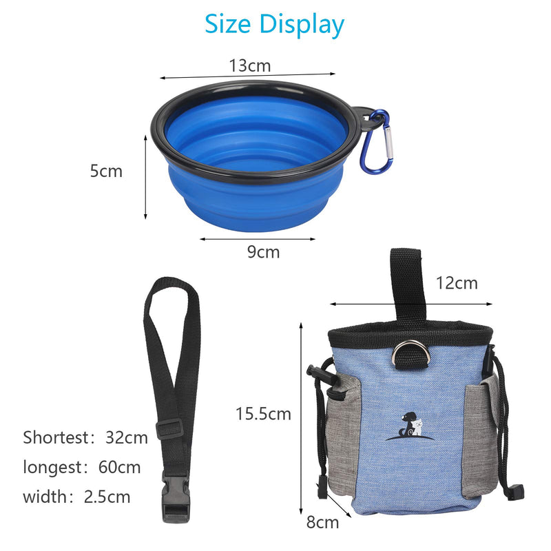 LOPOTIN Pet Treat Pouch Bag Dog Walking Bags Pet Training Pouch with Collapsible Silicone Dog Water Bowl Foldable Dog Drinker Adjustable Shoulder Strap Belt Portable Dog Treat Storage Holder (Blue) - PawsPlanet Australia